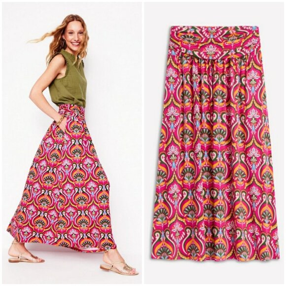 💕BODEN💕 Rosaline Jersey Skirt ~ Pink Peony Ornamental Floral Print 8 NWT - Picture 1 of 15